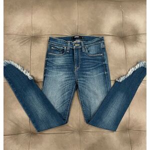 Hudson Women's Size 25 Blue Skinny Jeans Frayed Fringe Hem Medium Wash